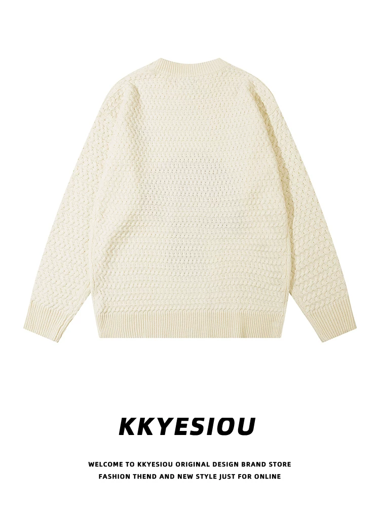 KKyesiou Áo len cặp đôi kiểu Nhật Bản vui nhộn kiểu Nhật Bản áo len dệt kim unisex phong cách đại học áo khoác len dáng rộng thông thường