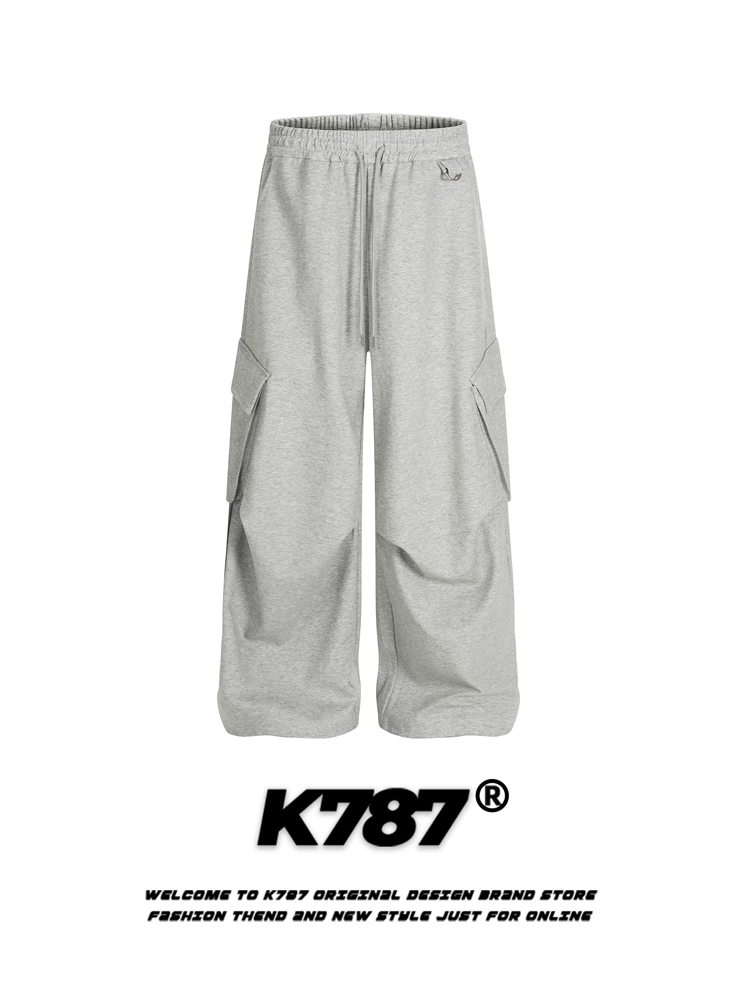 Quần dài unisex kiểu Mỹ cổ điển K787 nhiều túi, dây rút, dáng rộng, xu hướng thời trang, thương hiệu đơn giản, ống rộng, dài.