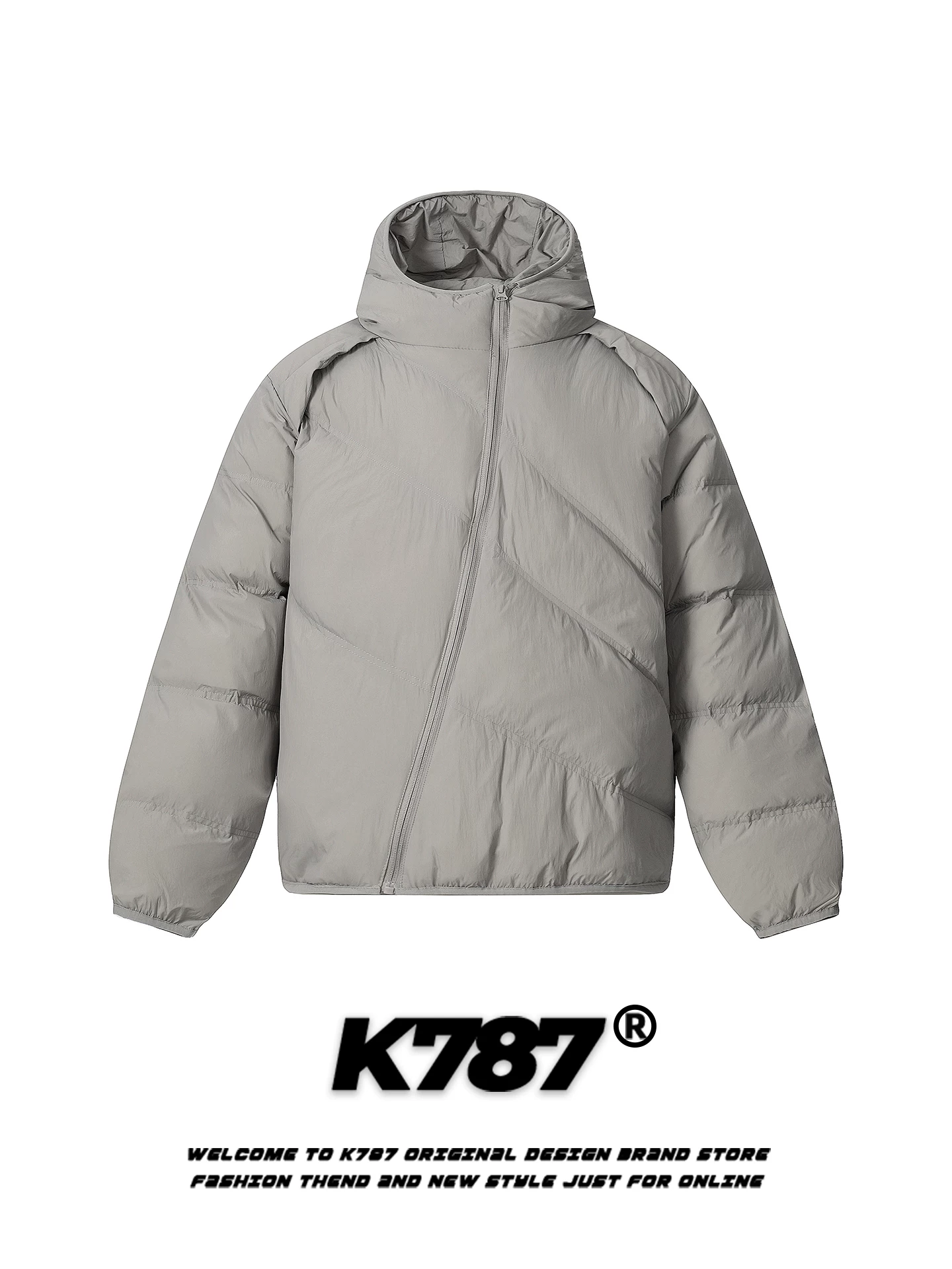K787 Áo khoác cotton có khóa kéo chéo dày dặn theo phong cách retro của Mỹ dành cho nam và nữ, áo khoác phao có mũ trùm đầu màu trơn, áo khoác đôi.