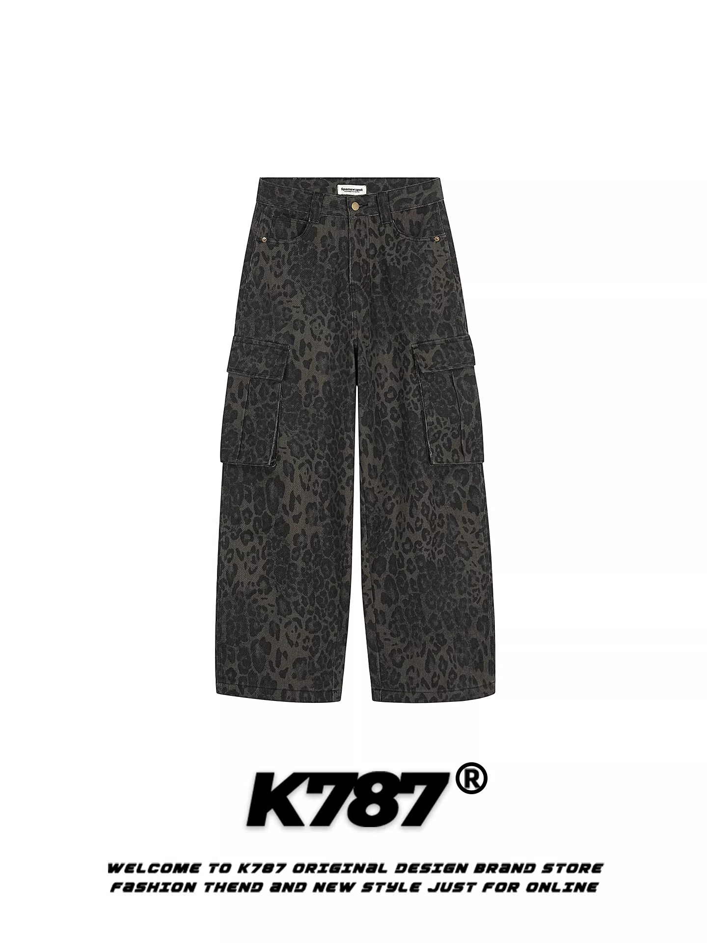 Quần cargo họa tiết da báo retro Mỹ K787 dành cho nam và nữ, dáng rộng, thoải mái, tôn dáng, ống thẳng, thời trang, ống rộng
