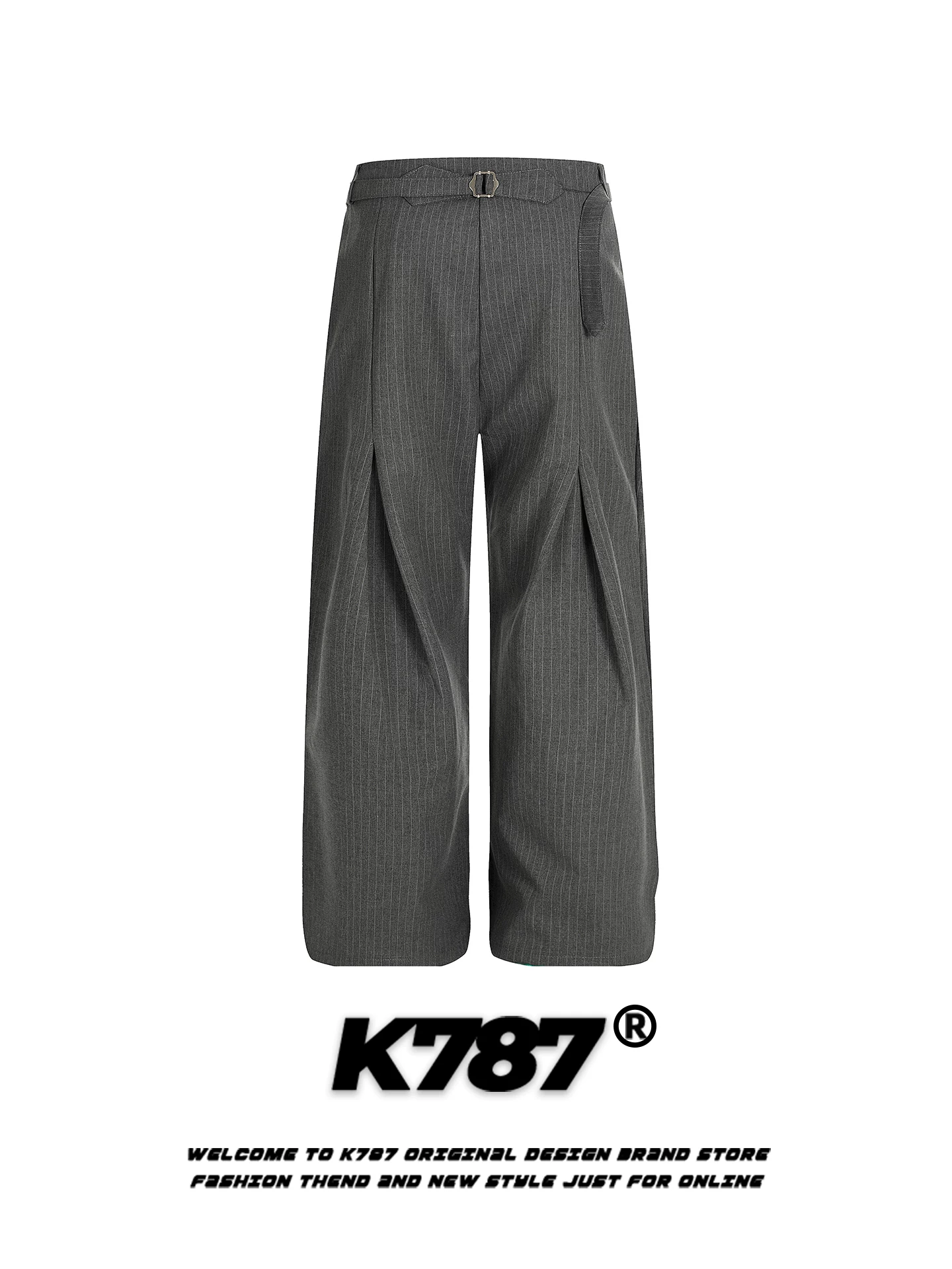 Quần dài suông rộng kiểu Mỹ cổ điển kẻ sọc K787, unisex, lưng cao, dáng thẳng, rộng thùng thình