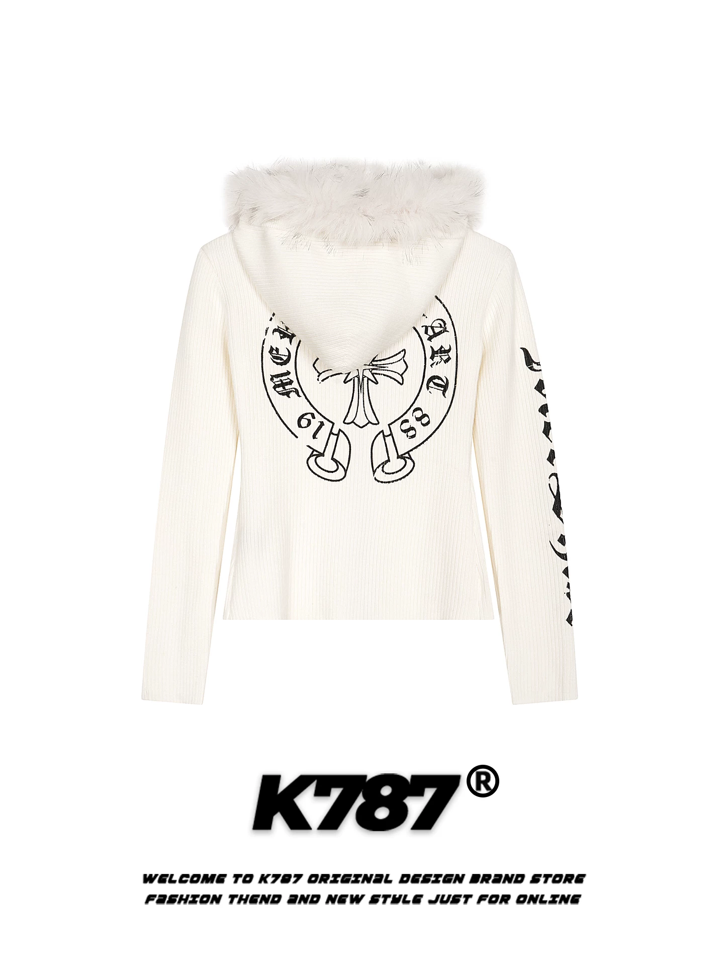 Áo khoác cardigan len ngắn kiểu Mỹ K787, phong cách gothic, cổ lông, có mũ, dành cho nữ, tôn dáng, giữ ấm mùa thu đông