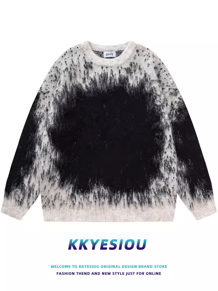 Áo len dệt kim in họa tiết trừu tượng thiết kế độc đáo KKyesiou, kiểu dáng rộng rãi, phong cách Trung Hoa, dành cho cả nam và nữ.