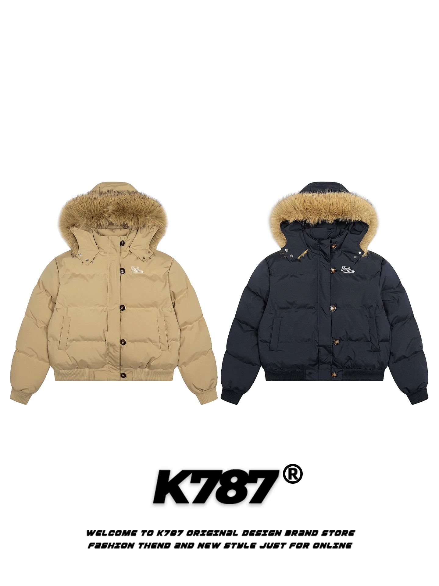 Áo khoác cotton có mũ trùm đầu cổ lông lớn phong cách retro Mỹ K787 dành cho nữ, dày dặn, ấm áp, rộng rãi, phong cách thoải mái, áo khoác cotton cặp đôi cho mùa đông.