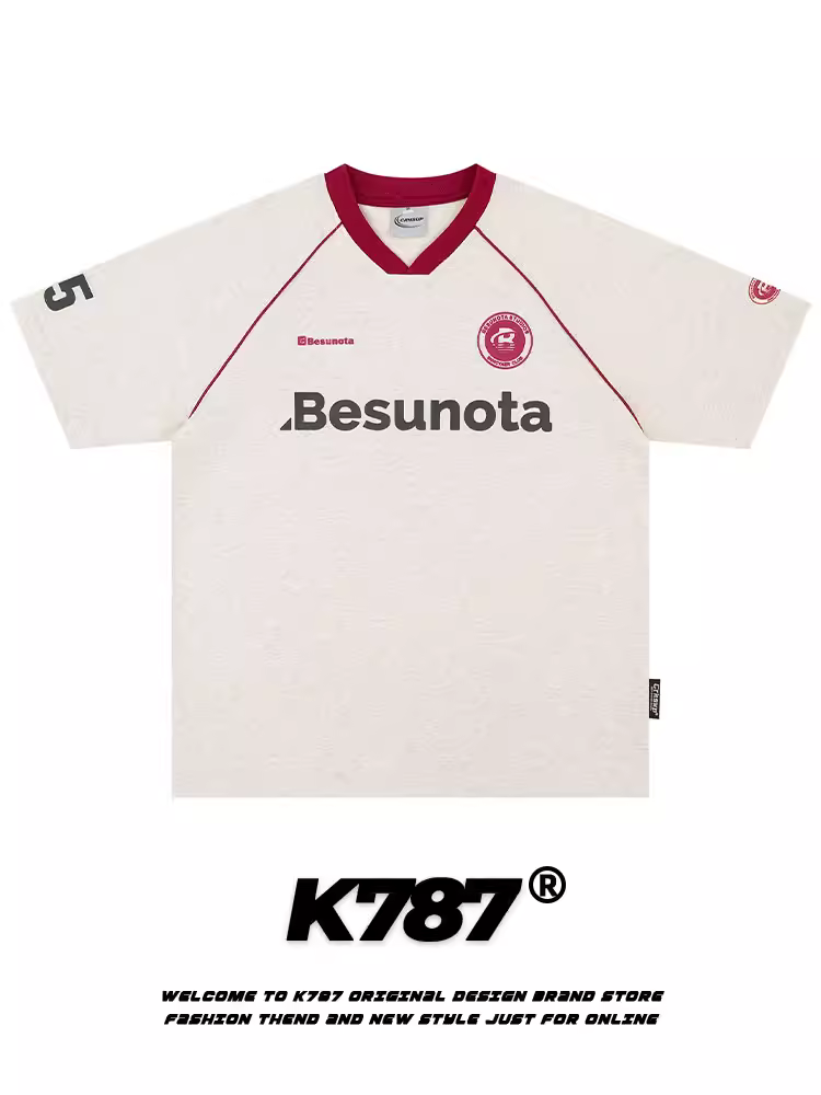 K787 Áo thun thể thao cổ chữ V cổ điển kiểu Mỹ dành cho nam và nữ áo thun đôi blokecore