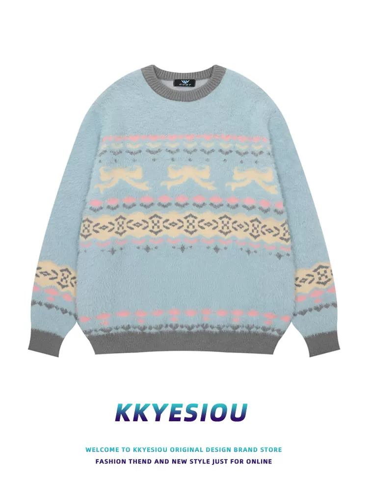 Áo len KKyesiou kiểu Mỹ cổ điển, thắt nơ, phong cách preppy dành cho nam và nữ, áo len cặp đôi màu sữa, phong cách giản dị, sang trọng.