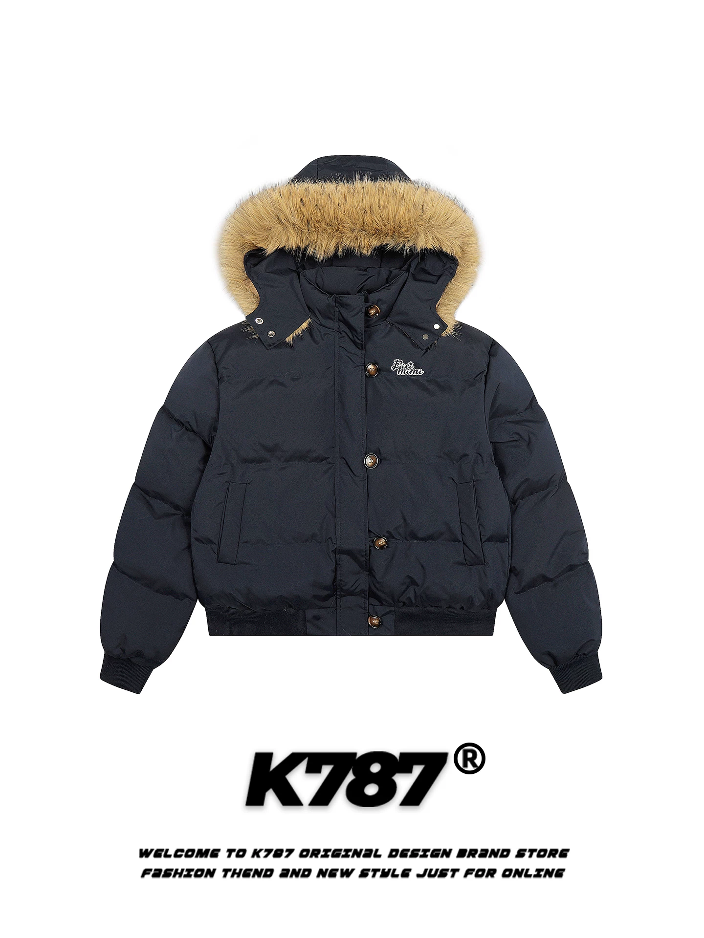 Áo khoác cotton có mũ trùm đầu cổ lông lớn phong cách retro Mỹ K787 dành cho nữ, dày dặn, ấm áp, rộng rãi, phong cách thoải mái, áo khoác cotton cặp đôi cho mùa đông.