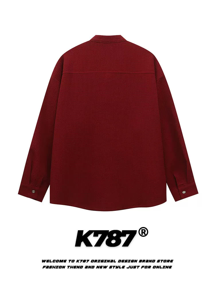 K787 Áo sơ mi dài tay kiểu Trung Quốc kiểu Mỹ cổ điển dành cho nam và nữ áo khoác cặp đôi màu đỏ cổ điển năm hoàng đạo