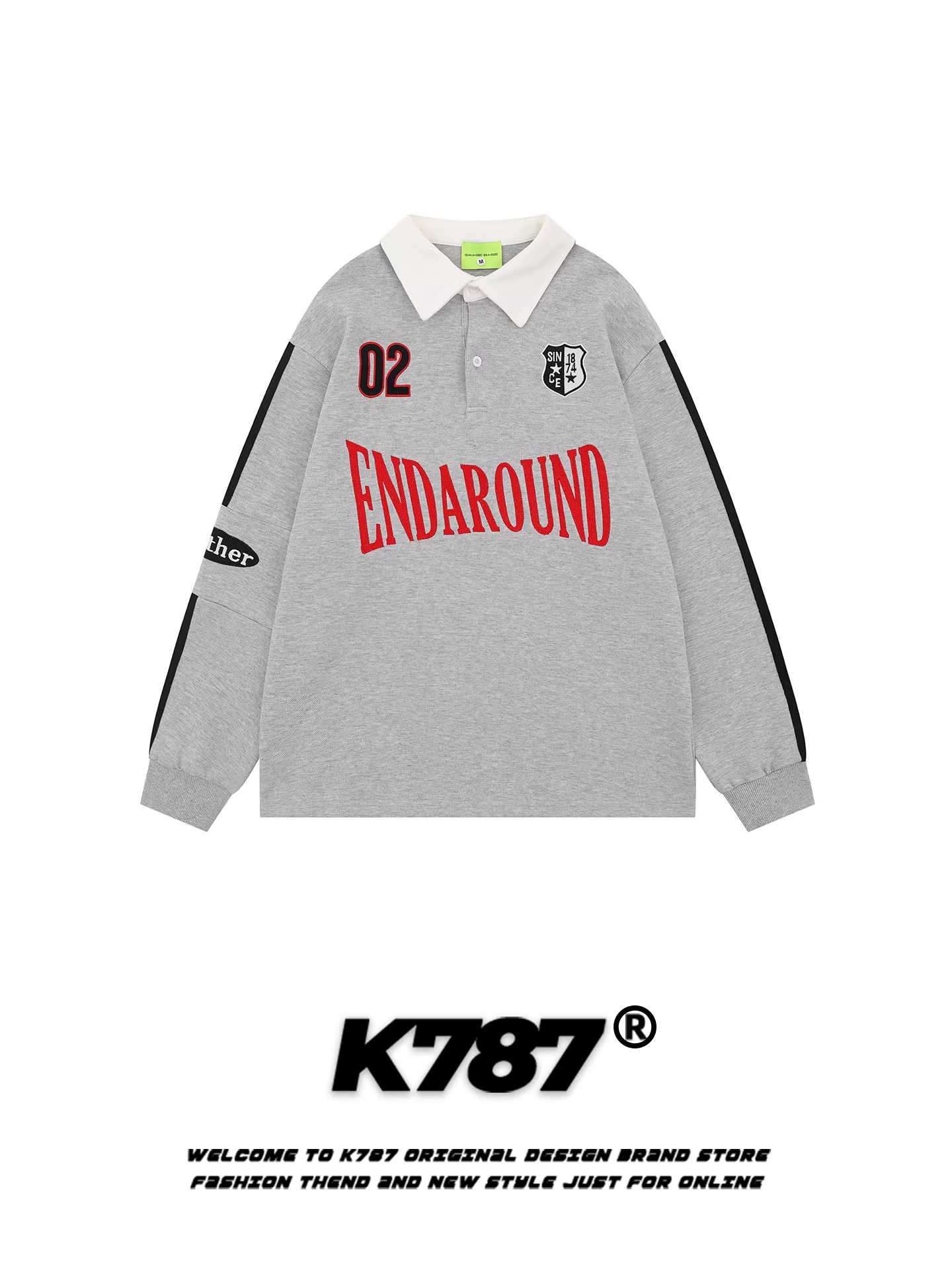 Áo sơ mi POLO thêu chữ cổ điển Mỹ K787 dành cho nam và nữ, áo thun cặp đôi phong cách đại học rộng rãi, sọc thời trang, phong cách giản dị