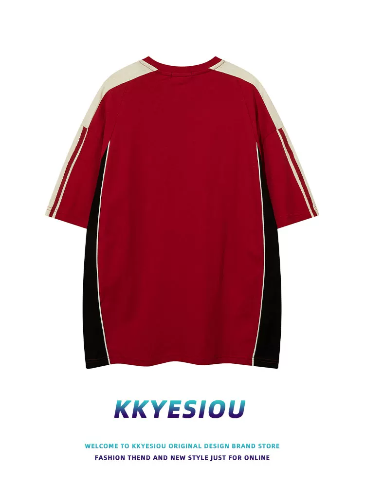 Áo thun ngắn tay phong cách đua xe thương hiệu KKyesiou theo phong cách retro Mỹ dành cho nam và nữ thiết kế oversize dành cho cặp đôi
