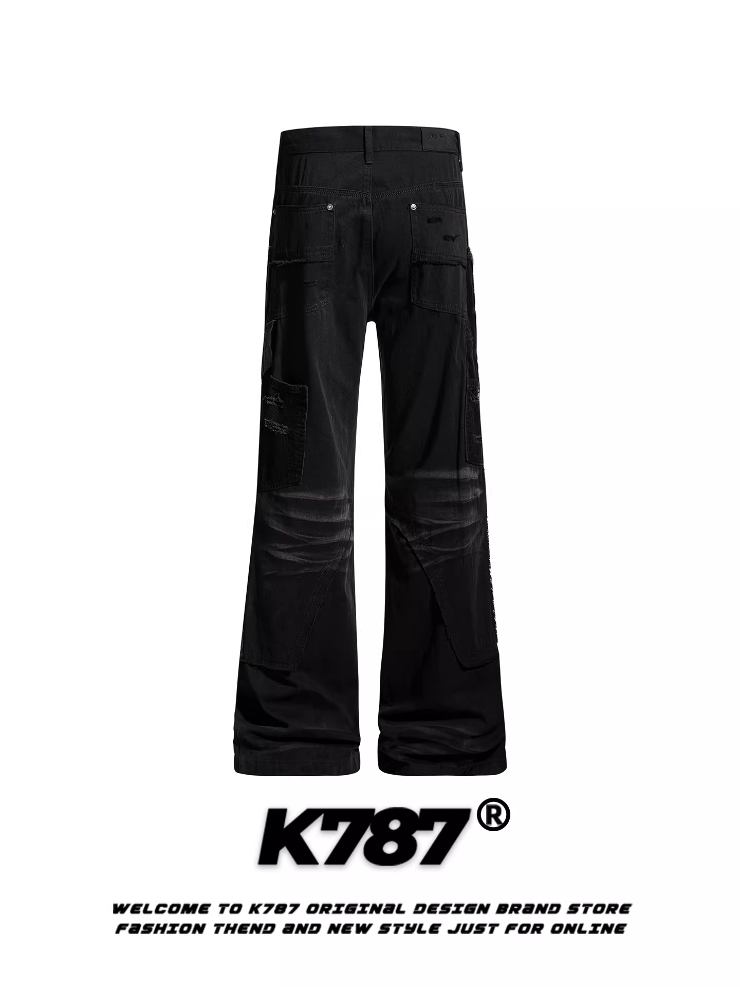 Quần jeans thiết kế patchwork kiểu Mỹ cổ điển K787 dành cho nam và nữ, quần dài dáng rộng cạp cao tôn dáng phong cách Y2K