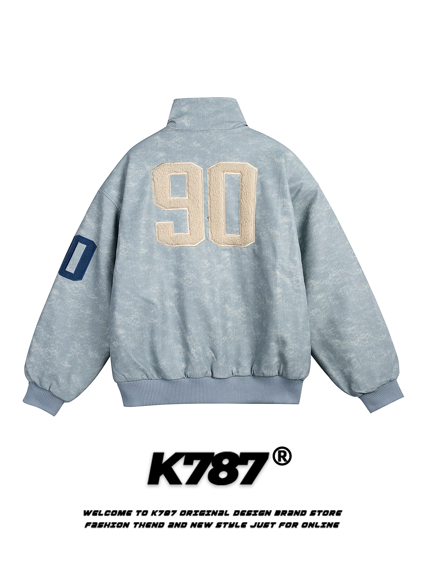 Áo khoác cotton cổ đứng thêu chữ kiểu Mỹ cổ điển K787, chất liệu cotton dày dặn, ấm áp, kiểu dáng unisex, thương hiệu thời thượng, rộng rãi.