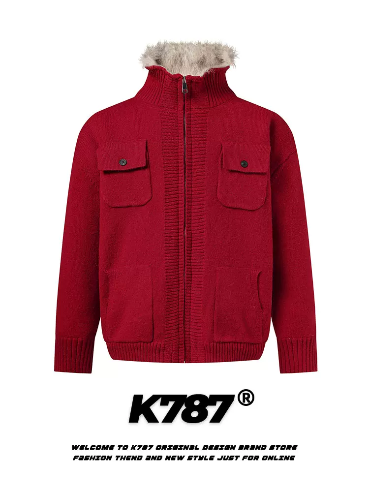 Áo khoác cotton kiểu dáng giản dị cleanfit phong cách Trung Quốc K787 dành cho nam và nữ, áo khoác dày bằng len cừu giả.