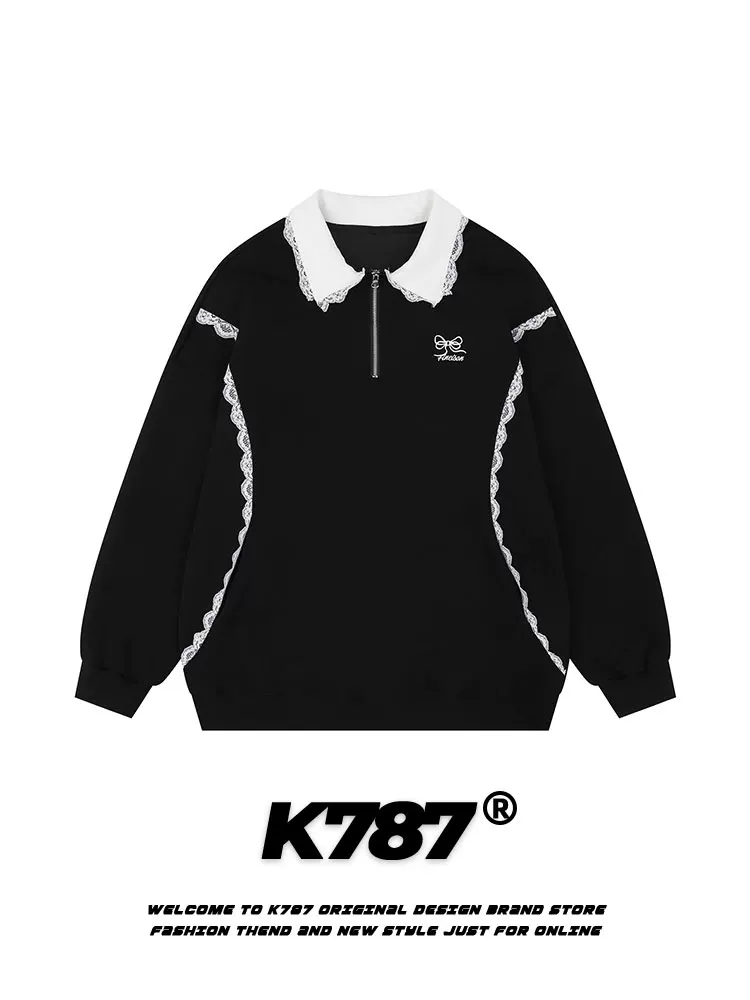 Áo sơ mi POLO phối ren cổ điển kiểu Mỹ K787 dành cho nam và nữ, phong cách cổ điển, đa năng, áo khoác cặp đôi thường ngày