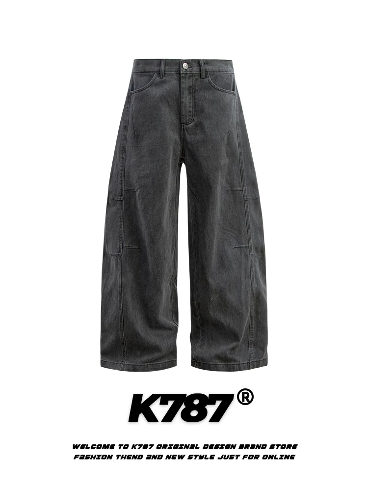 Quần jeans dáng rộng unisex phong cách retro Mỹ, xu hướng quốc dân, chất liệu denim xước, kiểu dáng hip-hop, ống thẳng, rộng thùng thình, mã K787