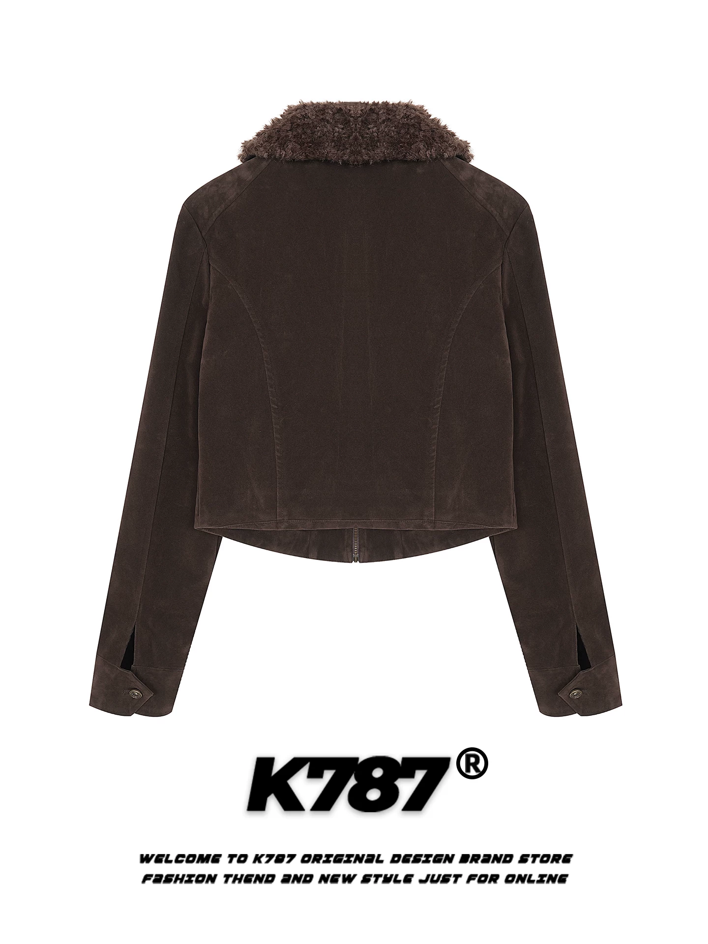 Áo khoác cotton cổ lông đính cườm kiểu Mỹ cổ điển K787 dành cho nữ, ấm áp và dày dặn, áo khoác cotton ngắn phong cách Gothic cho mùa đông.