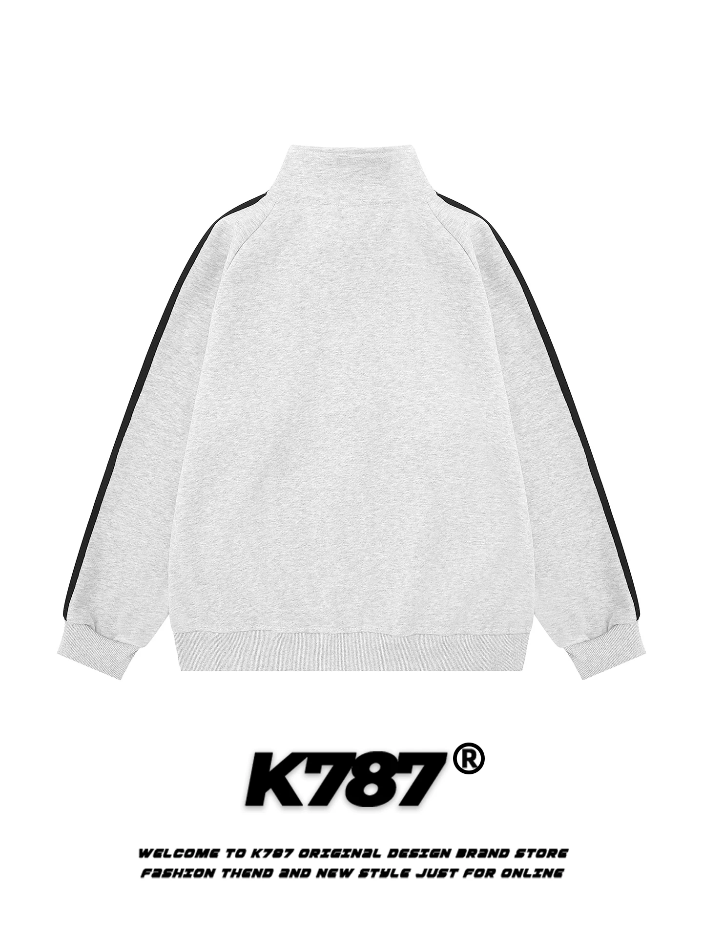 K787 Áo len cardigan cổ đứng ba sọc cổ điển của Mỹ unisex hợp thời trang dáng rộng giản dị thể thao cặp đôi áo khoác mùa đông