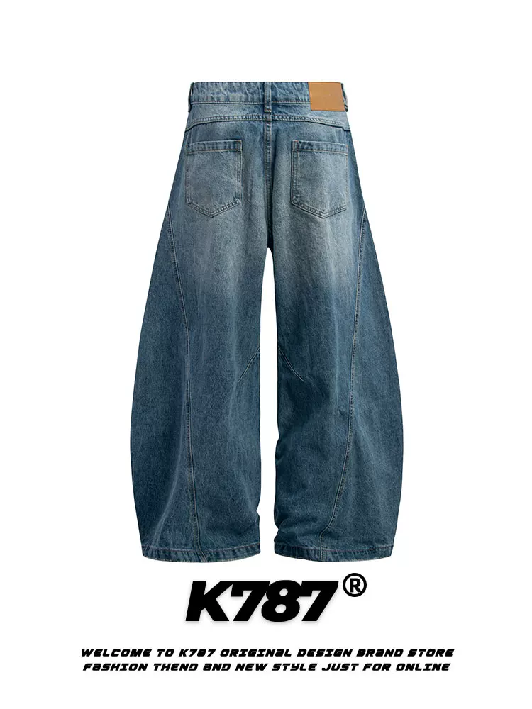 Quần jeans dáng thẳng lưng cao unisex K787 kiểu Mỹ cổ điển, xước rách, phai màu, dáng rộng, phong cách thường ngày
