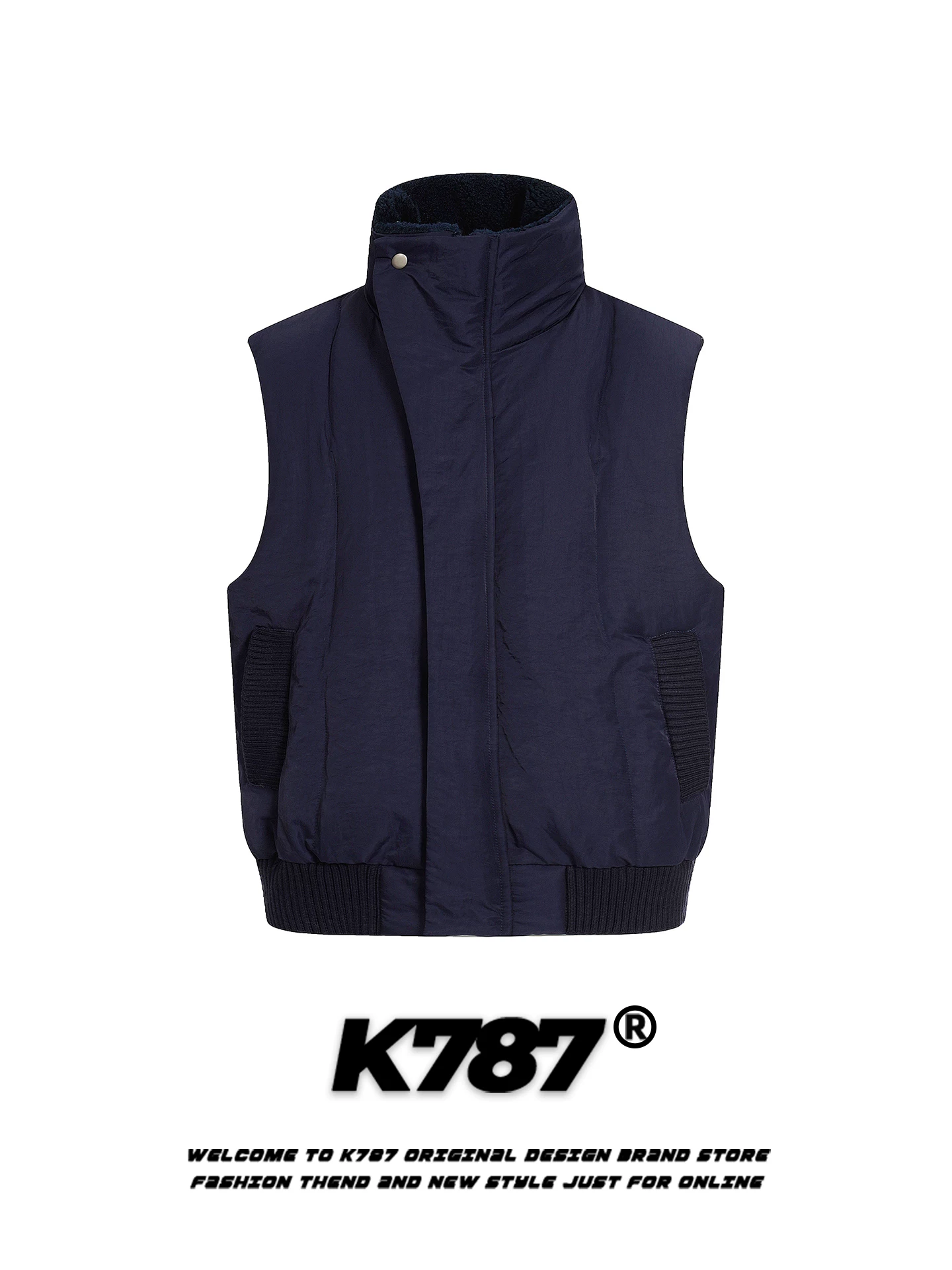 Áo gile cotton đơn giản cổ đứng màu trơn phong cách retro Mỹ K787, unisex, thời trang, ấm áp, không tay