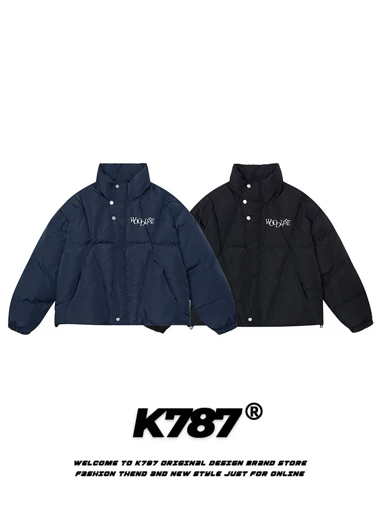 K787 Áo khoác cotton dày có cổ đứng kiểu cổ điển Mỹ dành cho nam và nữ, quần áo cotton thêu màu trơn theo xu hướng dân tộc dành cho cặp đôi.