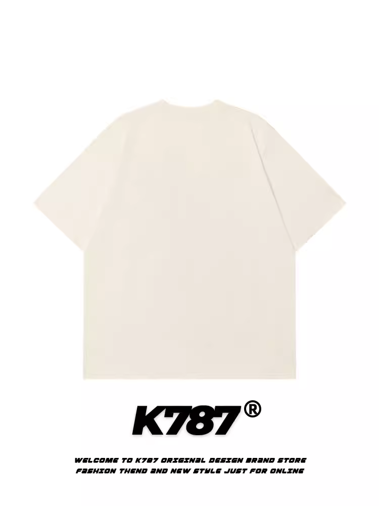 Áo thun ngắn tay chắp vá phong cách retro Mỹ K787 dành cho nam và nữ, áo thun oversized đa năng dành cho cặp đôi