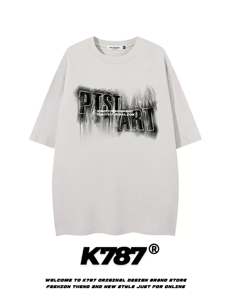 K787 Áo thun ngắn tay in chữ theo xu hướng quốc gia cổ điển của Mỹ unisex áo thun oversized đường phố cao cấp áo thun cặp đôi