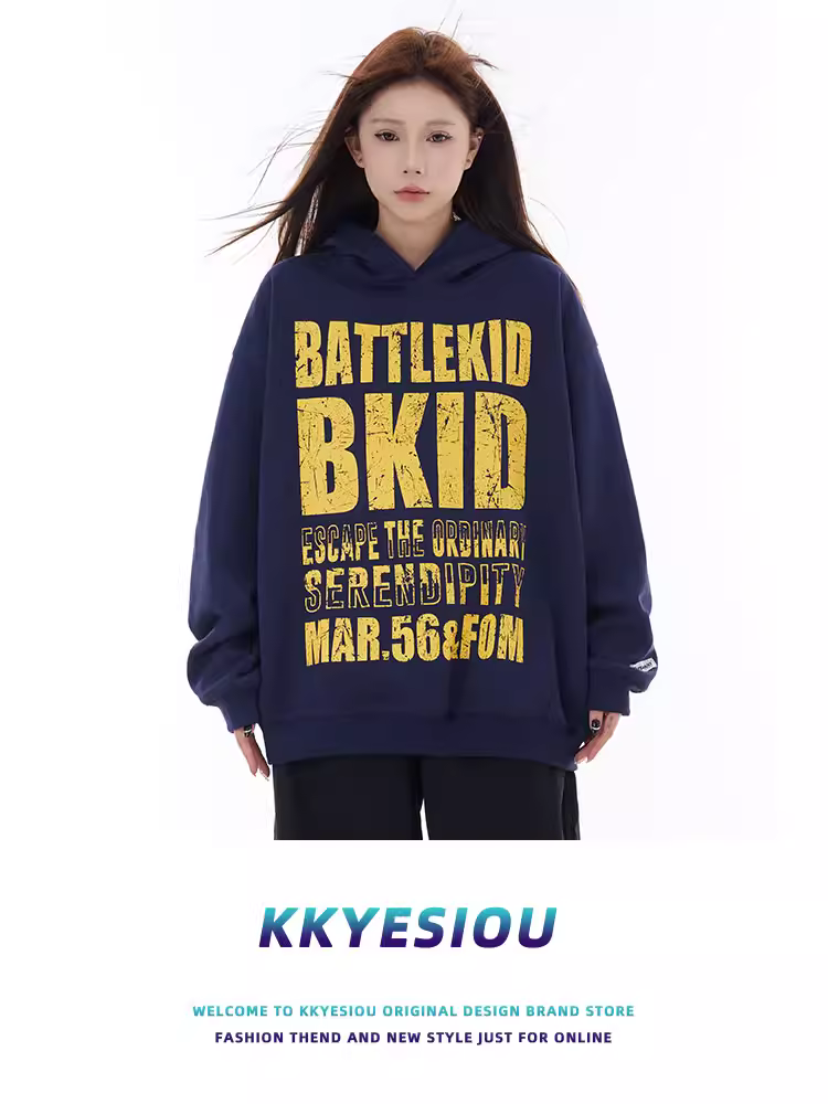 Áo khoác có mũ trùm đầu in chữ kiểu dáng thời trang Mỹ của KKyesiou dành cho nam và nữ, kiểu dáng rộng, dành cho cặp đôi