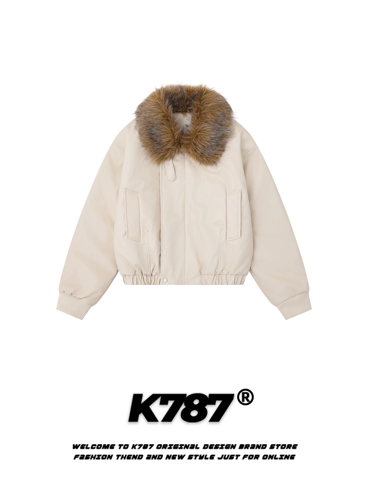 Áo khoác cotton kiểu Mỹ cổ điển K787, cổ lông lớn, kiểu dáng nhà kho, dành cho nam và nữ, xu hướng quốc dân, chất liệu da PU rộng rãi, ấm áp, dày dặn.