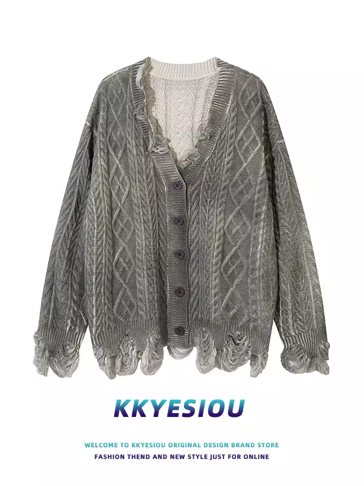 Áo len dệt kim cổ chữ V kiểu dáng cổ điển của Mỹ KKyesiou dành cho nam và nữ, áo khoác len cặp đôi phong cách lười biếng