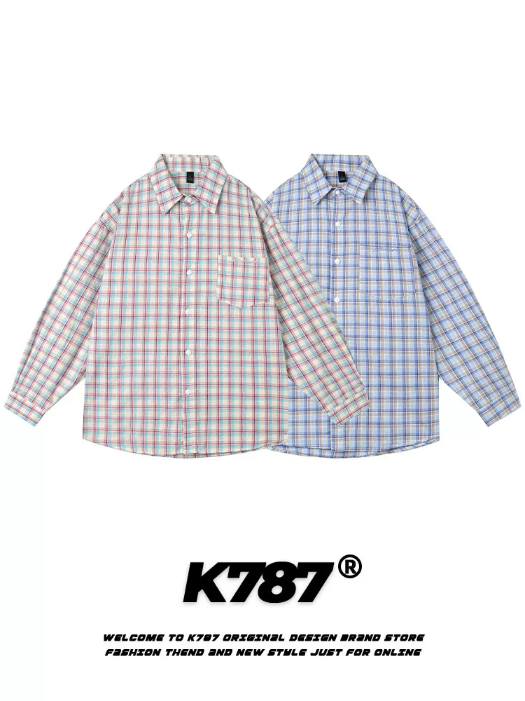 K787 Áo sơ mi dài tay kẻ sọc cổ điển kiểu Mỹ đa năng dành cho nam và nữ phong cách cổ điển đại học ins áo cặp đôi