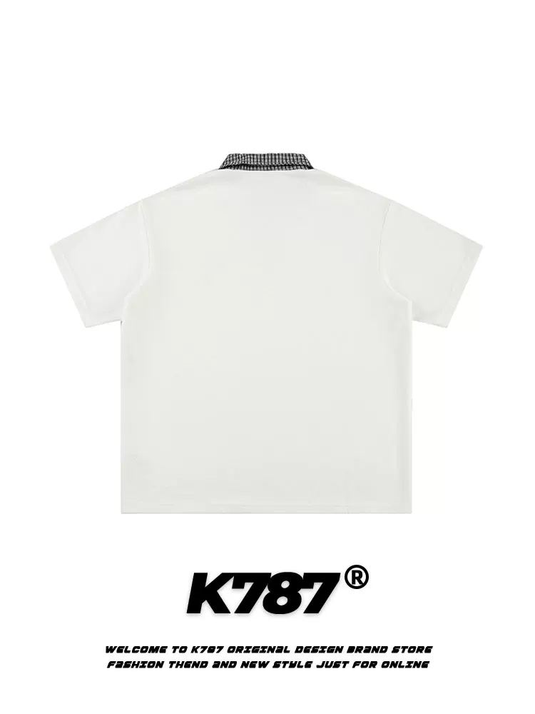 Áo sơ mi POLO nửa tay màu trơn kiểu Mỹ cổ điển K787 dành cho nam và nữ, áo thun ngắn tay đa năng phong cách đại học có cổ áo cặp đôi