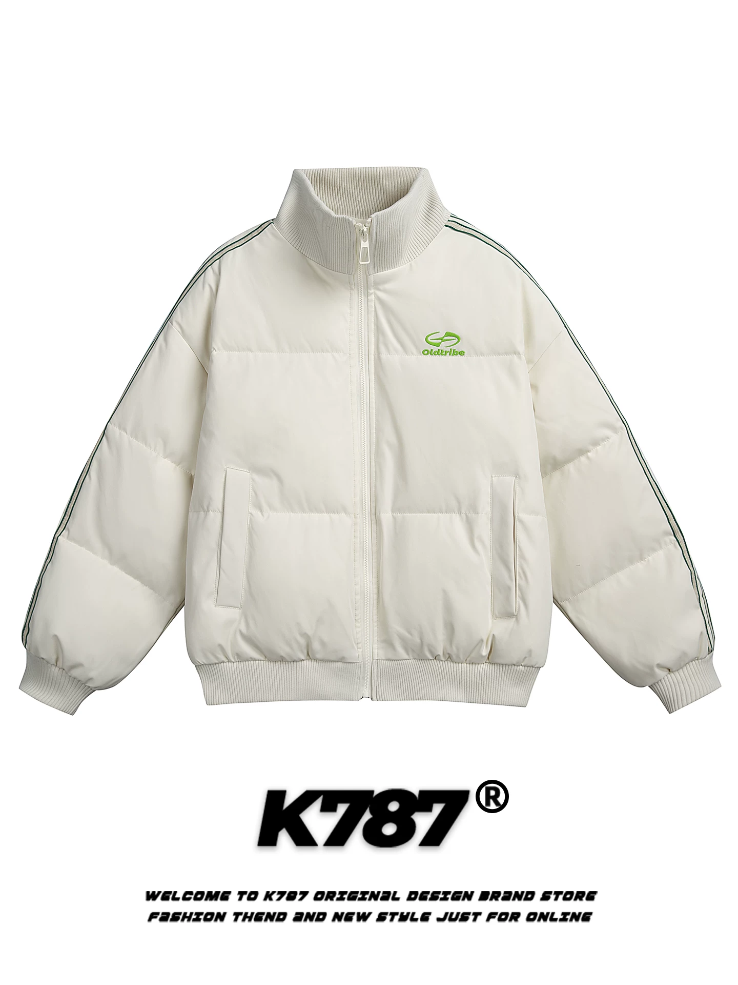 Áo khoác cotton cổ đứng thêu chữ kiểu Mỹ cổ điển K787 dành cho nam và nữ, dáng rộng, ấm áp, màu hồng, áo khoác cotton mùa đông dành cho cặp đôi