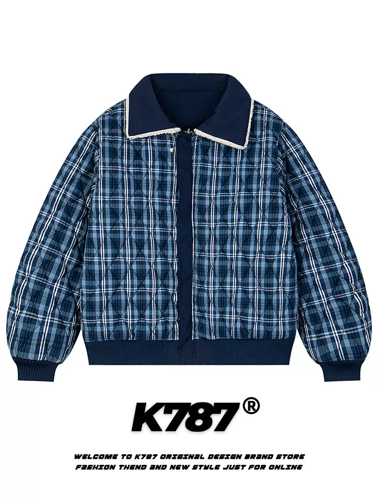 Áo khoác len cừu K787 kiểu Mỹ cổ điển, chất liệu cotton dày dặn, có thể mặc hai mặt, họa tiết ca rô, dành cho cả nam và nữ.