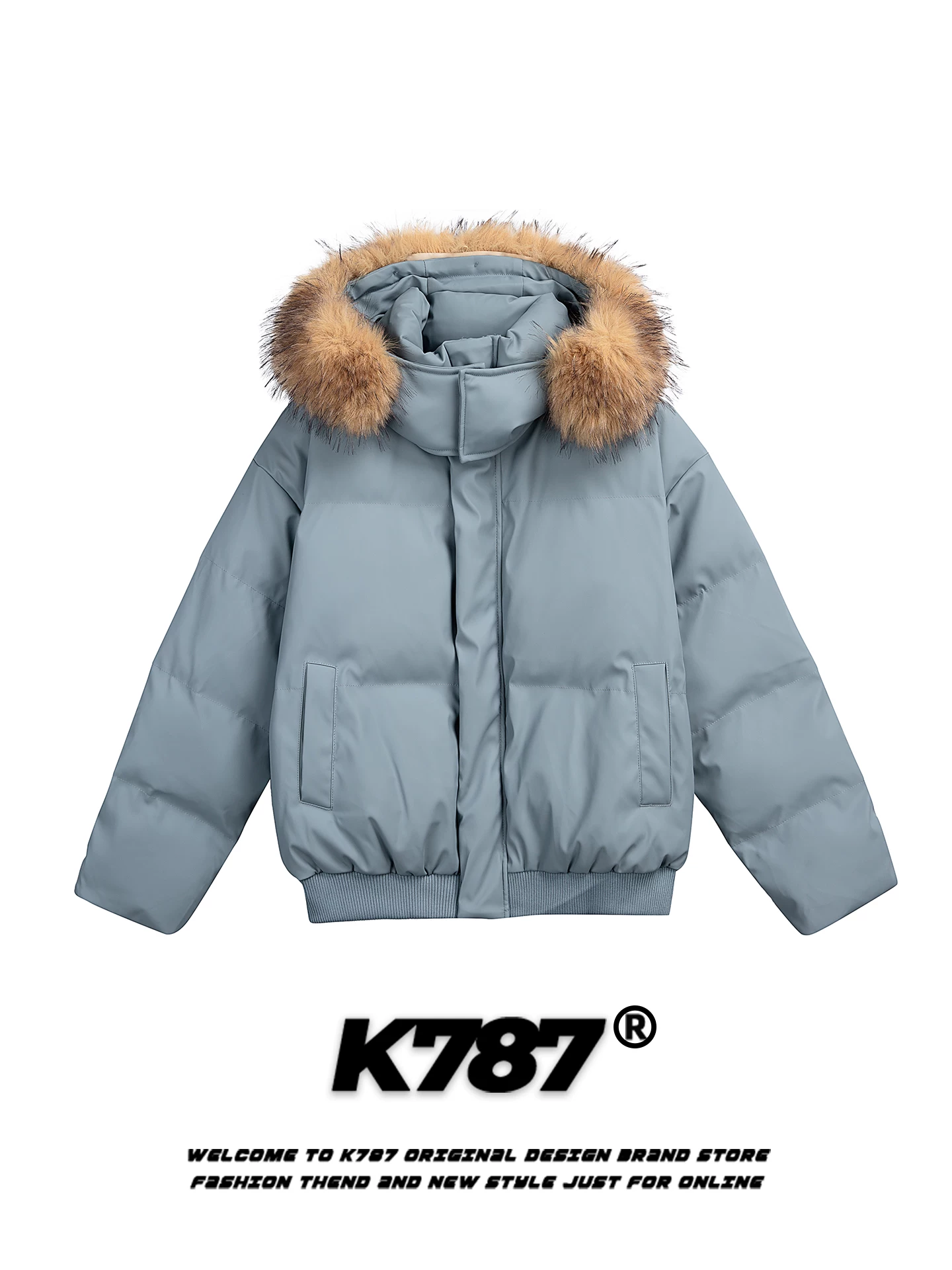 Áo khoác cotton có mũ trùm đầu, cổ lông dày dặn, màu trơn, kiểu Mỹ cổ điển K787 dành cho nam và nữ, theo xu hướng quốc gia, dày dặn và ấm áp, áo khoác cotton mùa đông 2025.