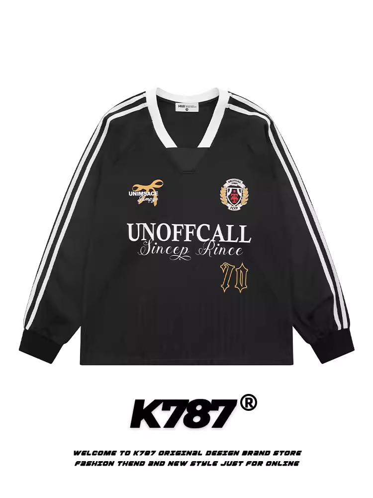 K787 Áo thun jersey cổ chữ V in chữ cổ điển kiểu Mỹ dành cho nam và nữ blokecore áo đôi dáng rộng