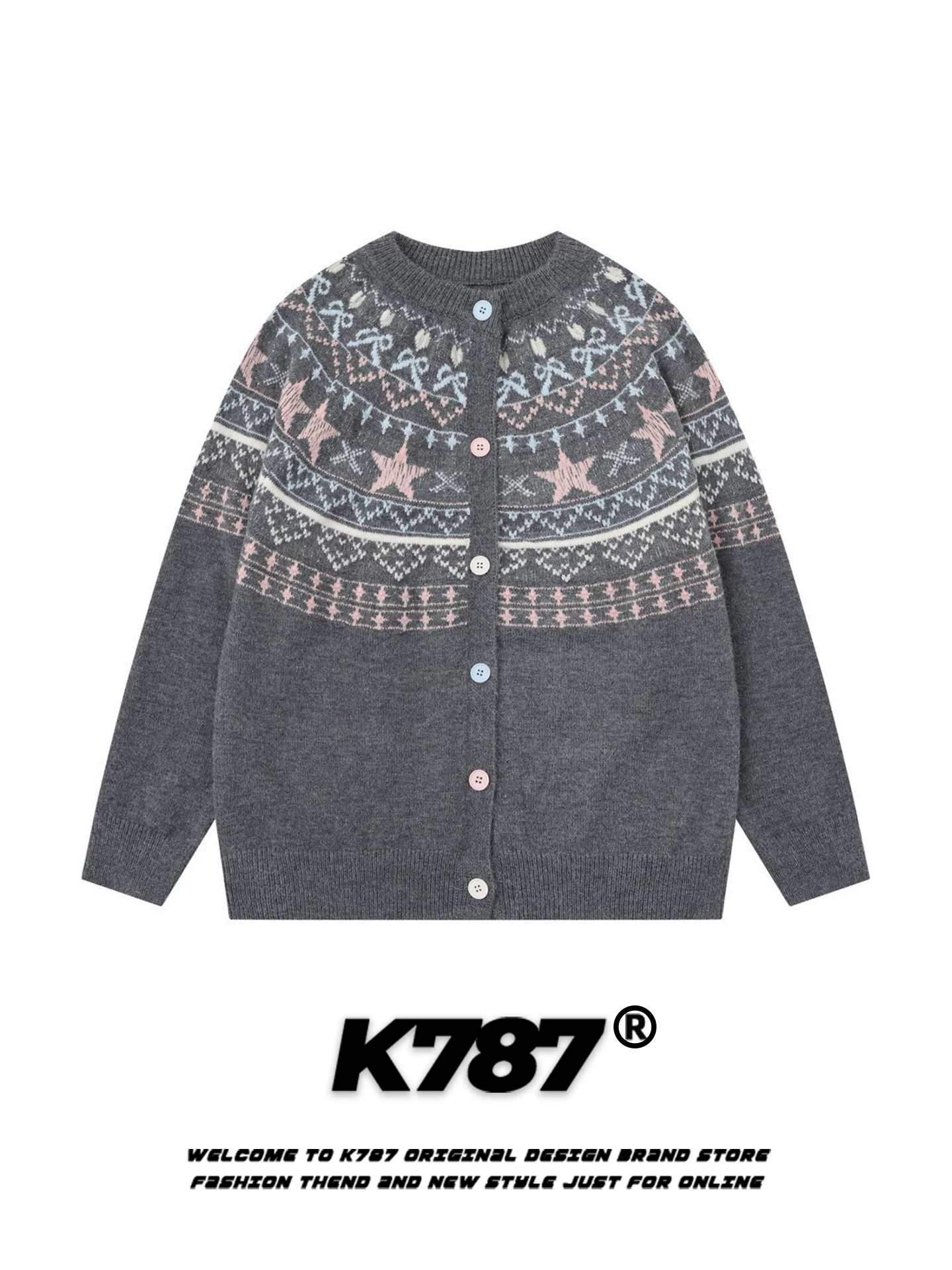 Áo len cardigan kiểu Mỹ cổ điển K787 dành cho nữ, phong cách giản dị, thoải mái, áo khoác màu xám dệt kim dành cho người đi làm.