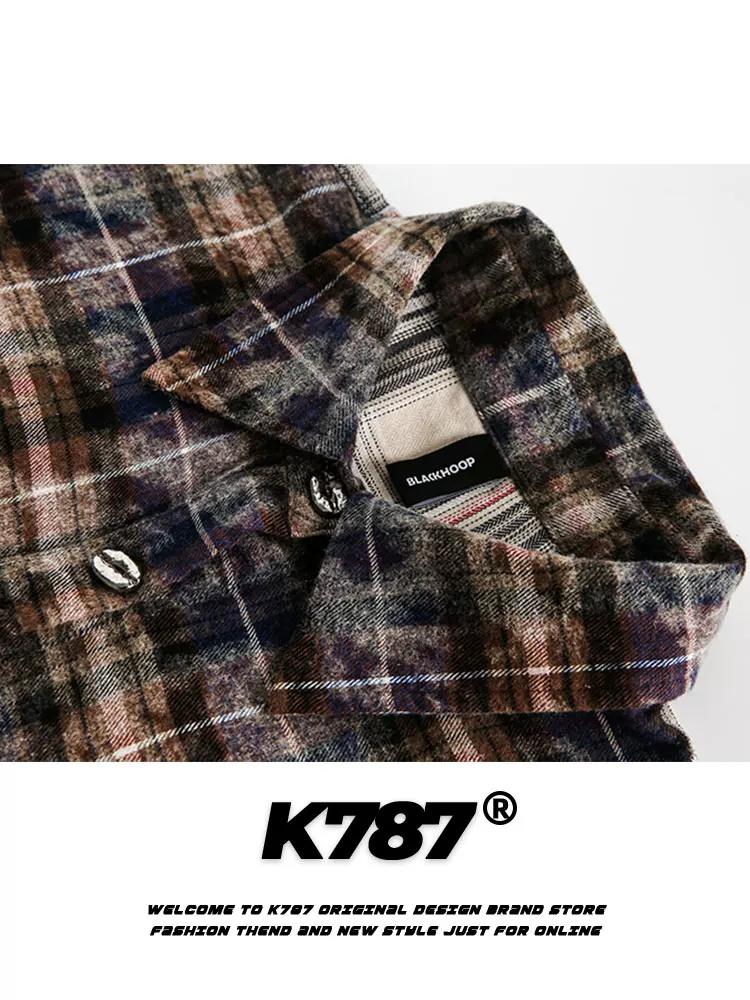 Áo sơ mi dài tay kiểu Mỹ cổ điển K787 dành cho nam và nữ, họa tiết vintage, viền xù, màu trắng cũ, kiểu dáng rộng rãi, thoải mái.