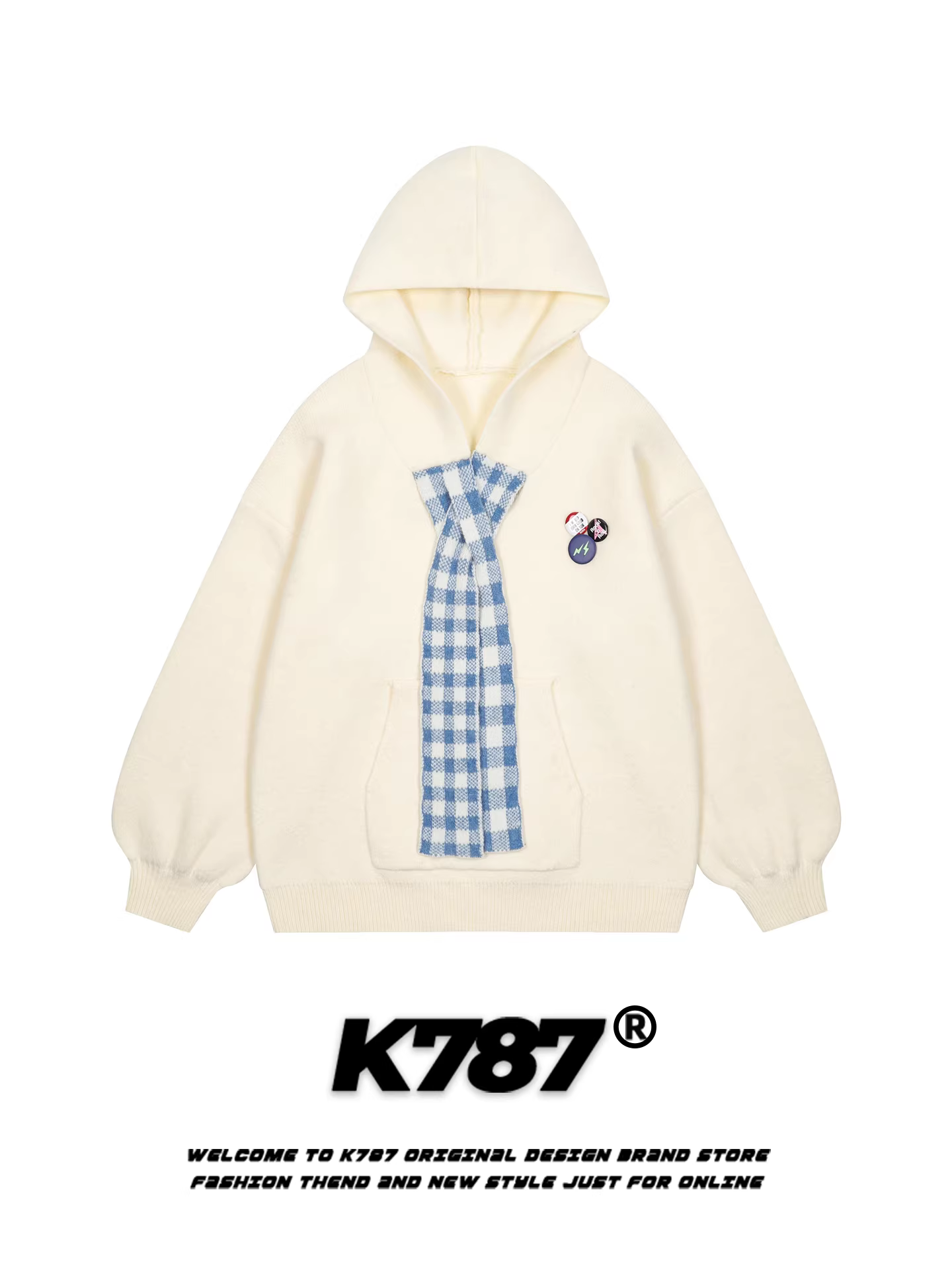 Áo khoác hoodie nữ kiểu Mỹ K787, chất liệu vải ca rô phối màu, dáng rộng, phong cách học sinh, thích hợp cho mùa thu đông.