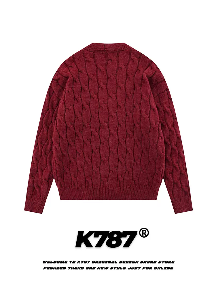 K787 phong cách giản dị áo len dệt kim năm hoàng đạo unisex trang phục năm mới 2025 lễ hội mùa xuân cặp đôi áo len màu đỏ áo khoác