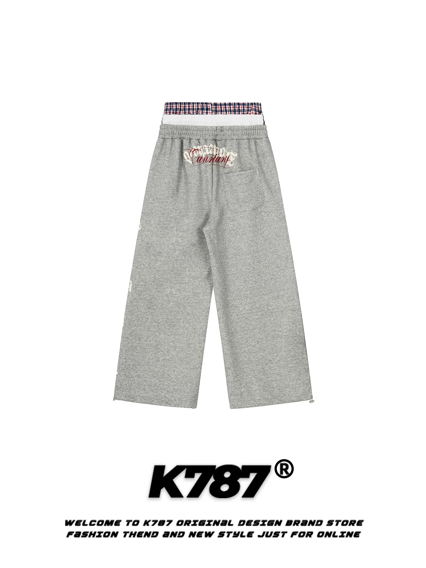Quần jogger unisex dáng rộng, ống đứng, dài chấm đất, in chữ, phong cách retro Mỹ, có dây rút ba vòng K787