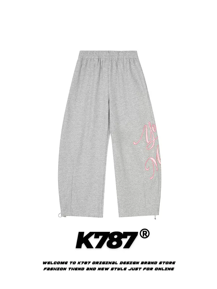Quần thể thao unisex K787 kiểu Mỹ cổ điển, in chữ bên, dáng rộng, cạp cao, phong cách đường phố, khiêu vũ.
