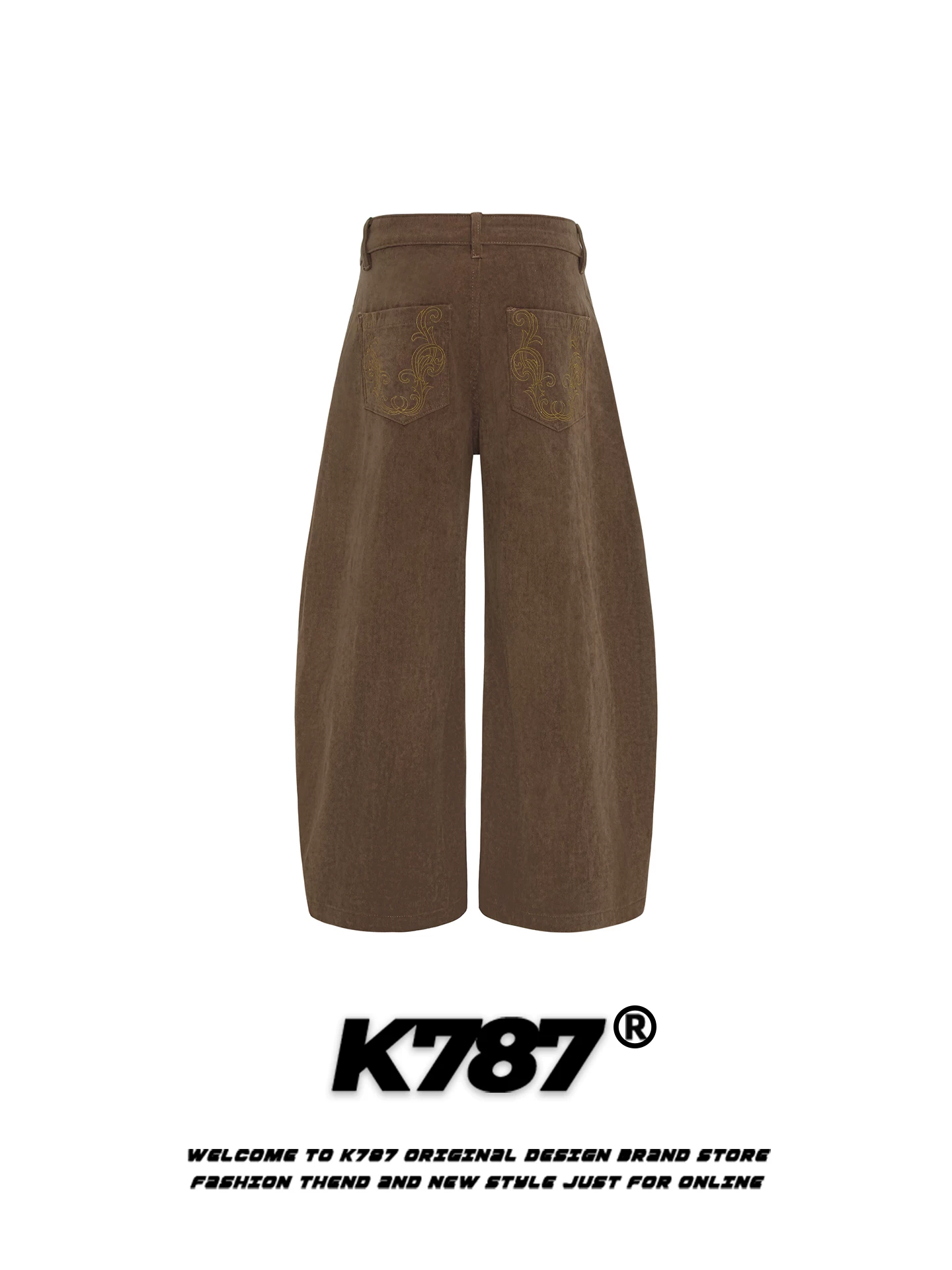 Quần âu kiểu Mỹ cổ điển K787 chất liệu corduroy, dành cho nam và nữ, dáng rộng, thời trang, cạp cao, tôn dáng, ống rộng kiểu scimitar