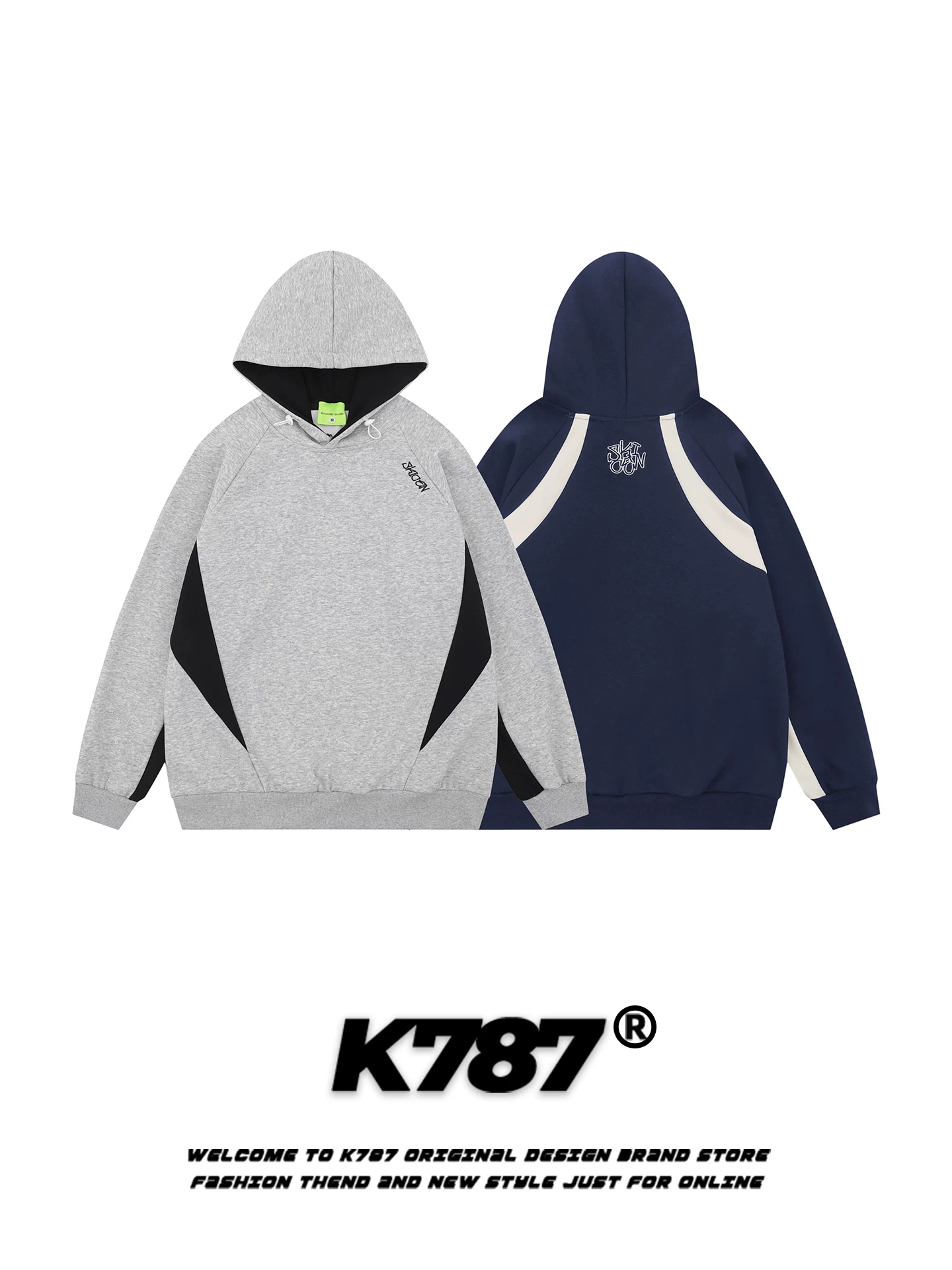 Áo hoodie màu sắc phối hợp theo phong cách retro Mỹ K787 dành cho nam và nữ, thương hiệu thời thượng, áo khoác hoodie cặp đôi dáng rộng, phong cách thường ngày, thích hợp đi làm