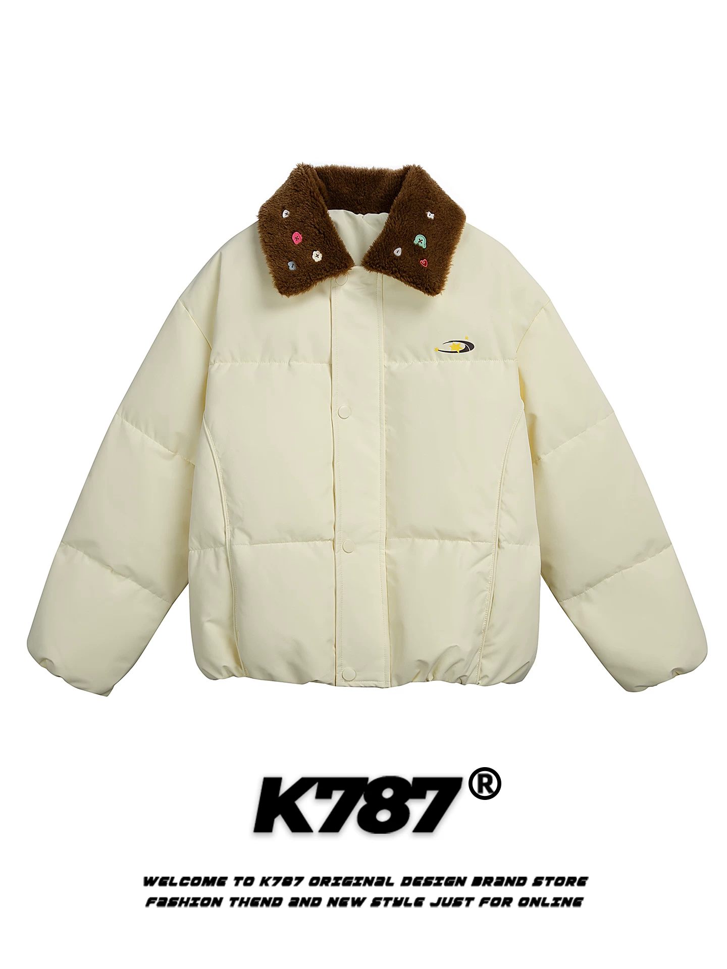 Áo khoác cotton dáng rộng phong cách đường phố Mỹ K787, nhiều màu sắc, có khuy cài trên cổ áo, dành cho nam và nữ, kiểu dáng thời trang, ấm áp và dày dặn, màu hồng.