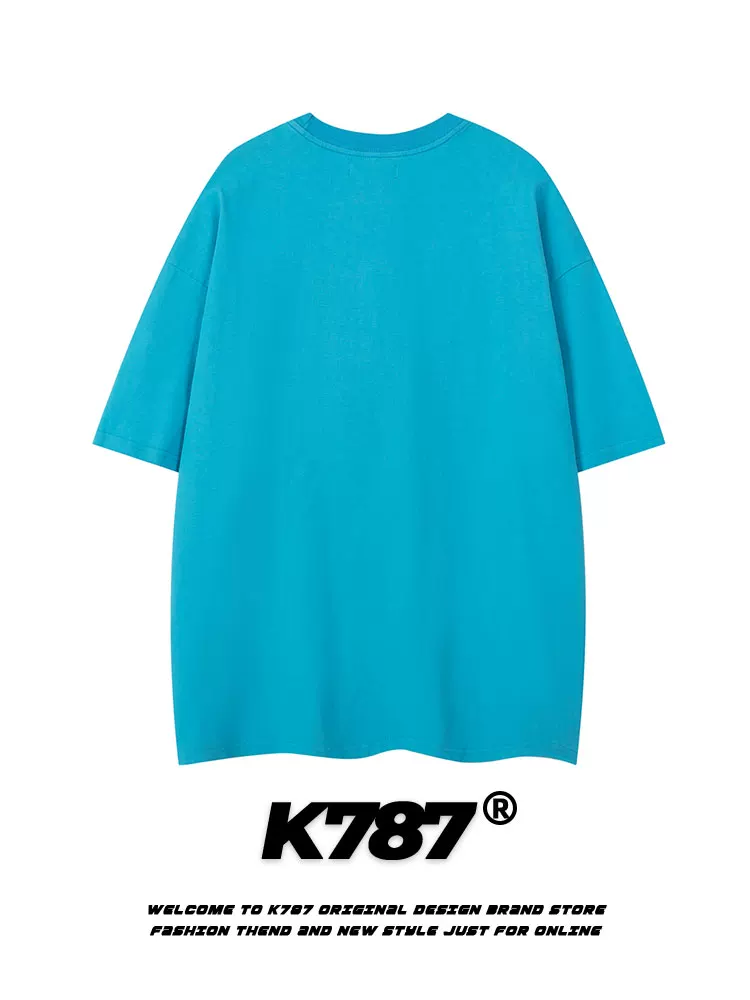 K787 Áo thun ngắn tay thêu chữ theo xu hướng quốc gia cổ điển của Mỹ dành cho nam và nữ hip-hop phun sơn gradient áo đôi