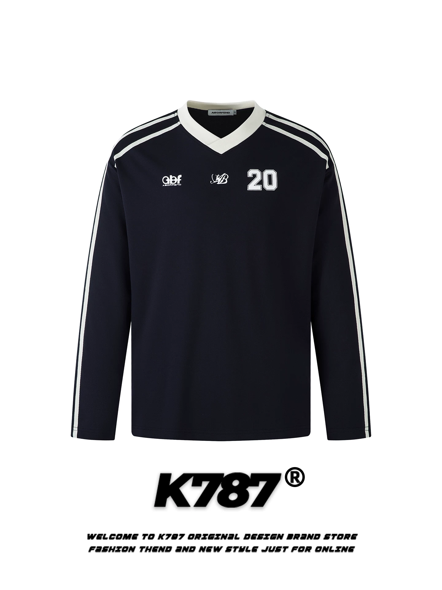 Áo thun thể thao cổ chữ V phong cách đường phố Mỹ K787 dành cho nam và nữ, áo jersey đơn giản phong cách blokecore, áo khoác dài tay