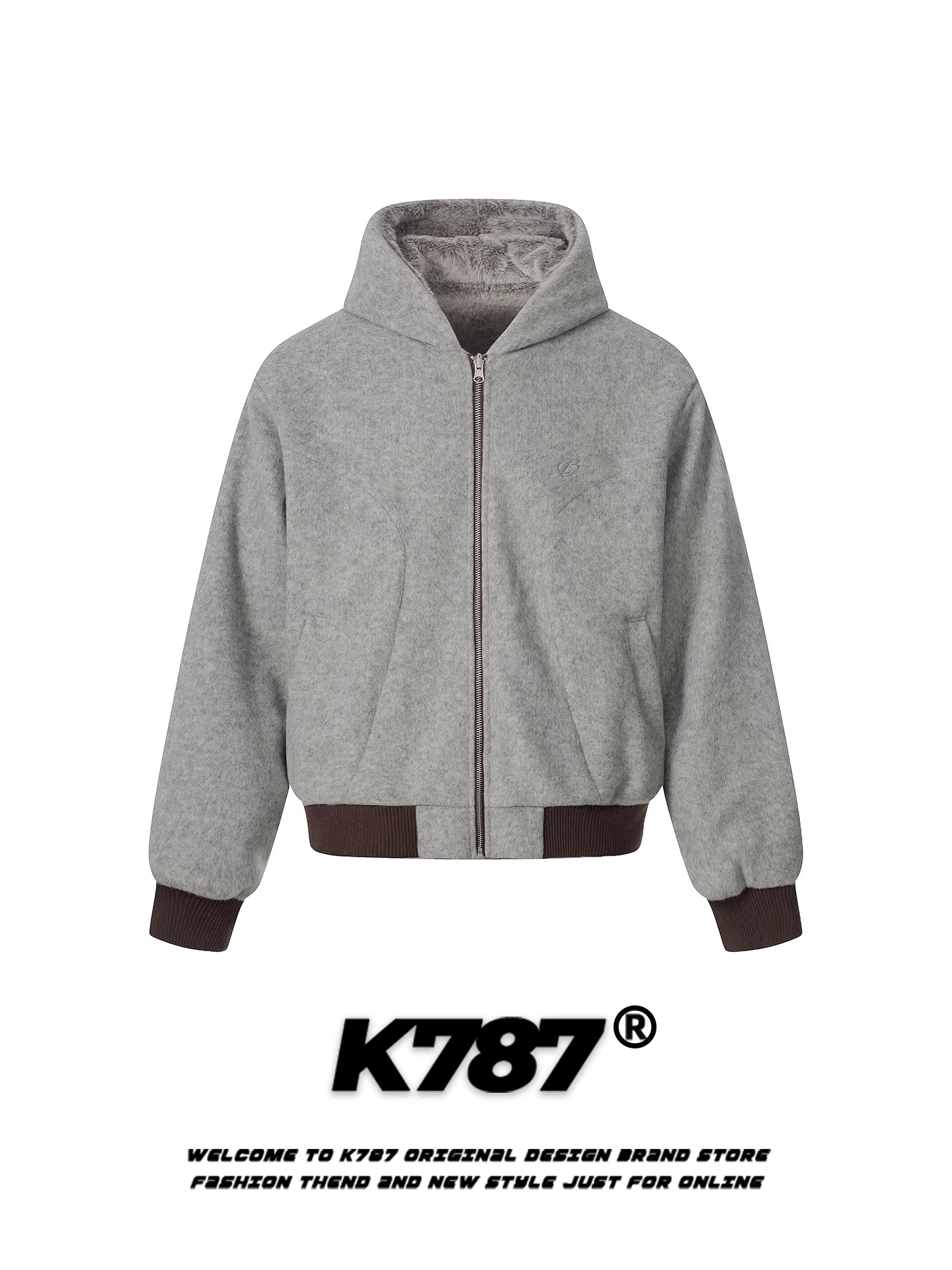 Áo khoác cotton lông giả mink hai mặt kiểu Mỹ cổ điển K787 dành cho nam và nữ, lót lông cừu và dày dặn, áo khoác cotton có mũ thời trang dành cho cặp đôi