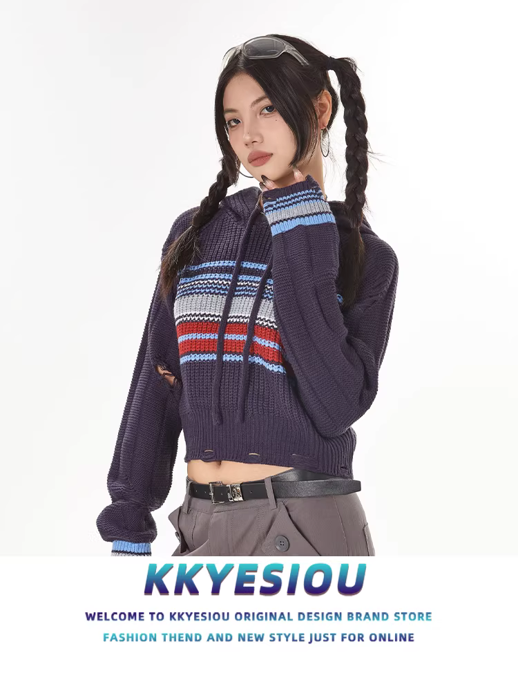 Áo len cặp đôi phong cách retro preppy Mỹ, áo hoodie dệt kim kẻ sọc đỏ dành cho nam và nữ