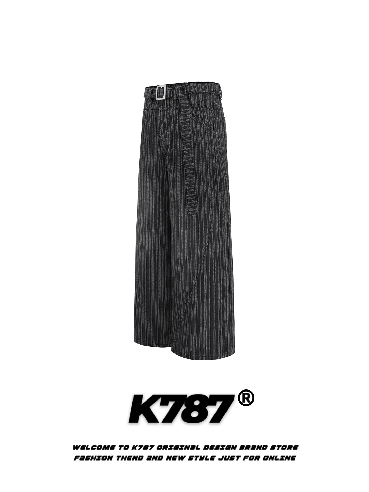 Quần âu unisex K787 kiểu Mỹ cổ điển, sọc dọc, dáng rộng, cạp cao, phong cách tiền cổ, thời thượng, ống rộng, thẳng.