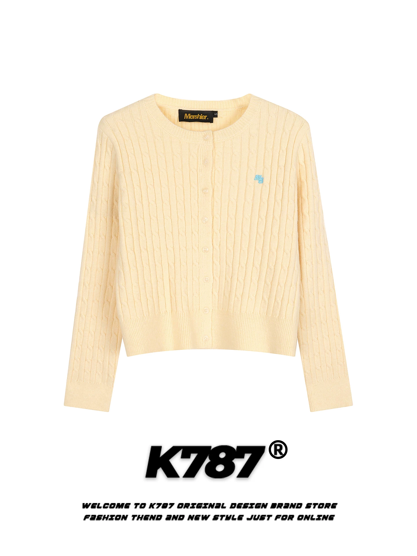 Áo len cardigan cổ tròn dệt kim màu hồng kiểu Mỹ K787 dành cho nữ, dáng ôm, phong cách dễ thương, áo khoác len ngắn